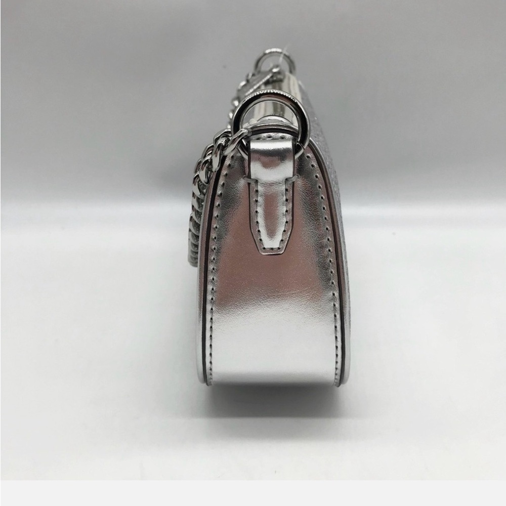 Michael Kors Silver Leather Carmela Small Pouchette Crossbody Bag - Picture 3 of 8